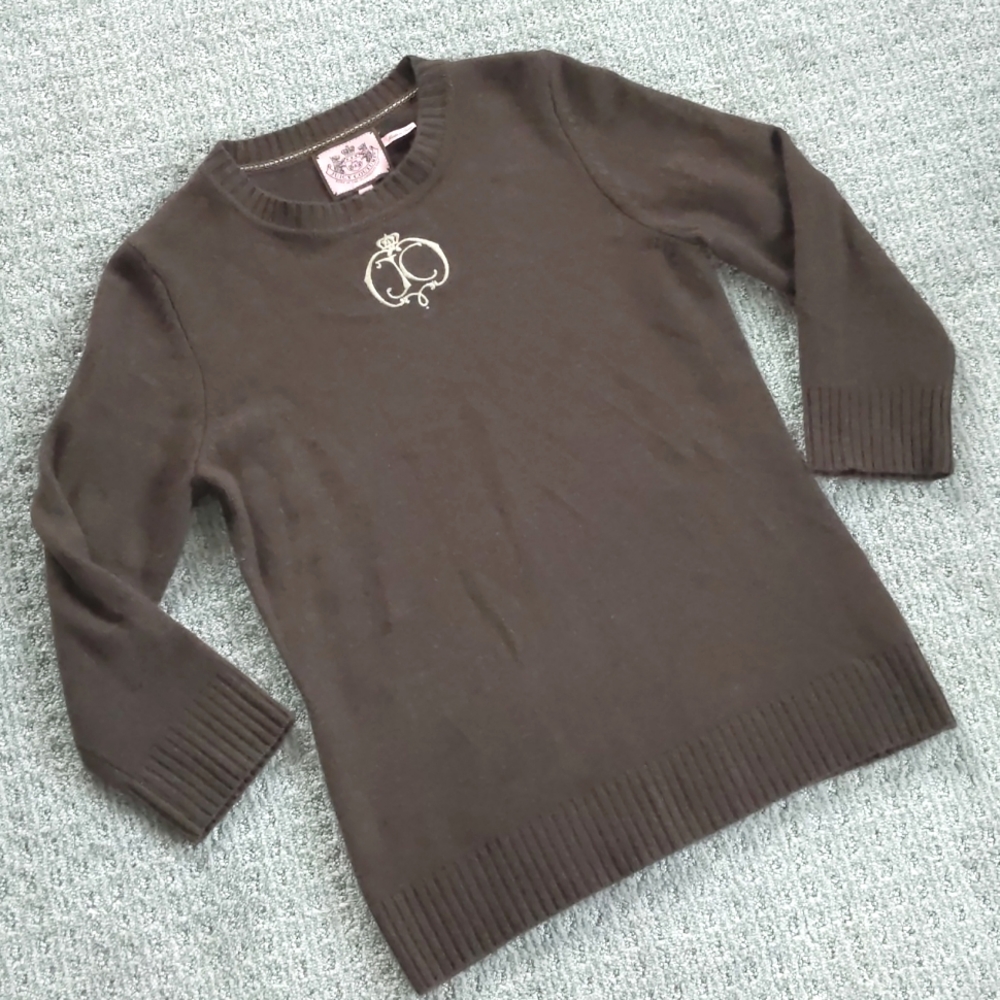 PRISTINE Vtg Juicy Couture Y2K Brown Cashmere Brown Embroidered Sweater,…